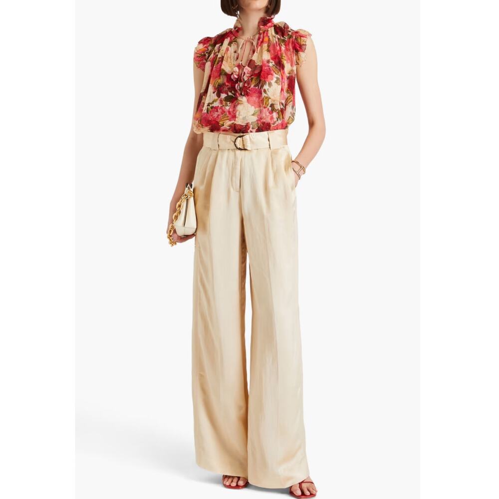 Zimmermann NWT Wonderland Slouch Pant Macadamia Pleated‎ Wide Leg US 10